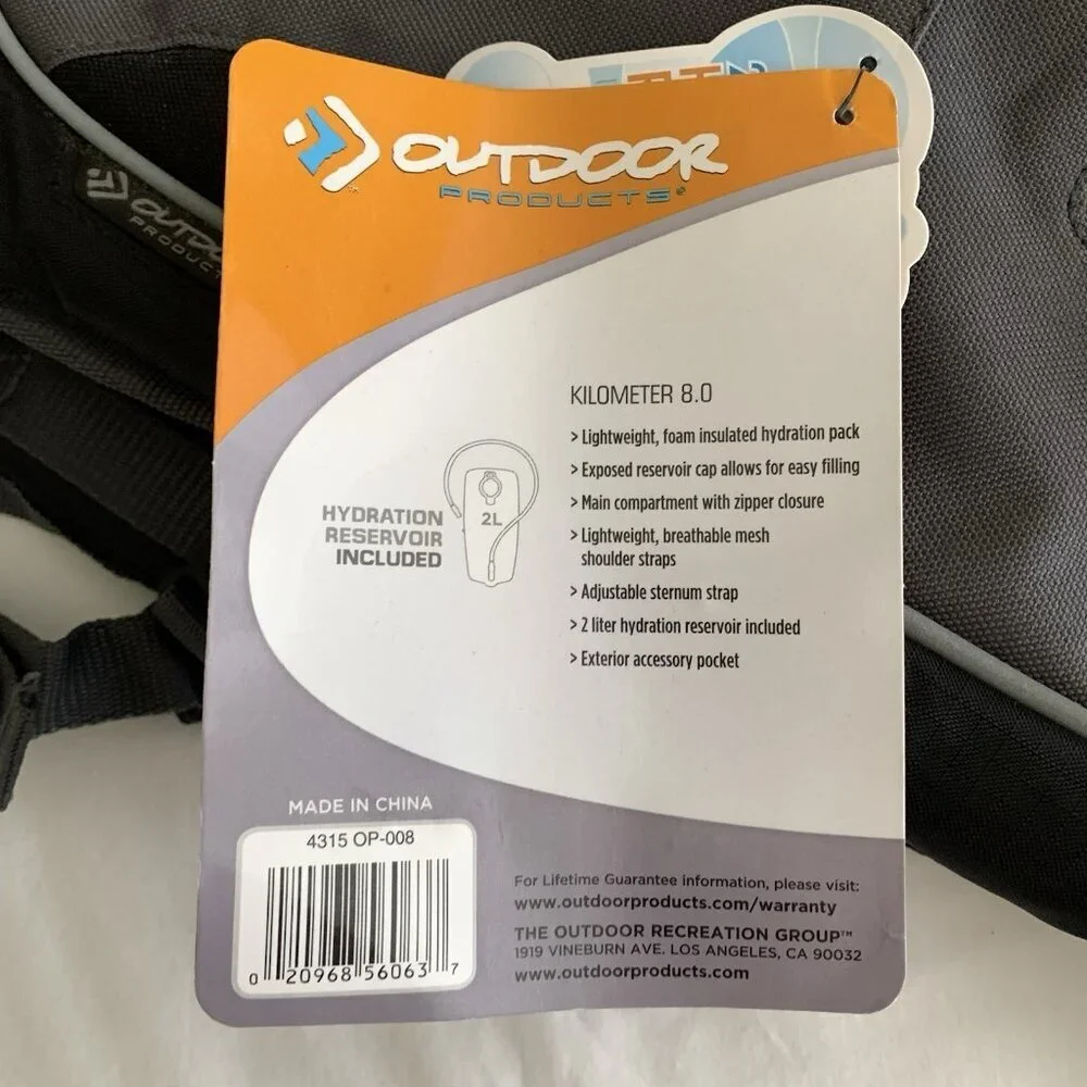 Outdoor Products Kilometer 8.0 Hydration Backpack Black Grey Hiking Cycling